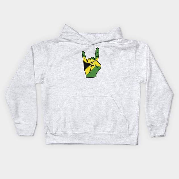 Rock On Jamaica // Jamaican Flag Rock Hand Kids Hoodie by Now Boarding